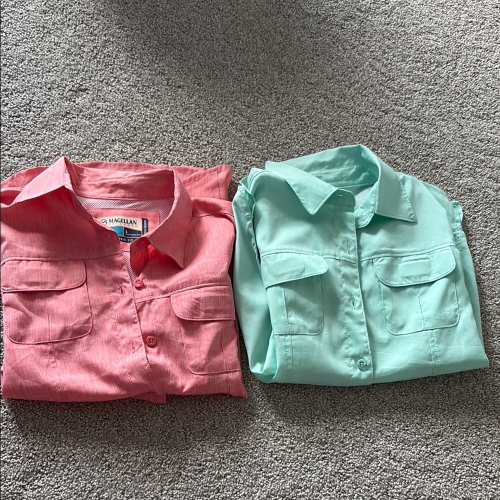 Magellan Outdoors Pink and Green Button Down Shirts